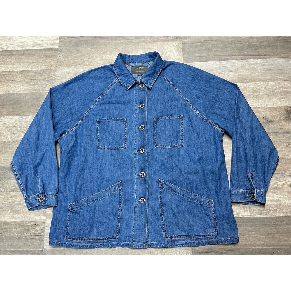 Torrid Denim Raglan Chore Women's Blue Button Up Shirt - Size 0